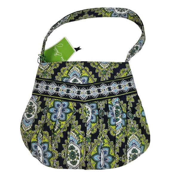 Vera Bradley Hannah Cambridge Shoulder Bag & Two Way Mirror Navy/Green NWT - Picture 1 of 10